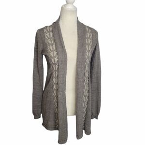 ANTHROPOLOGIE Knitted & Knotted gray messina open front wool cardigan sweater XS